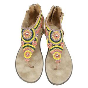 OTBT Shoes Womens 7 Paducah Beaded Leather Thong Zip Heel Boho Sandals
